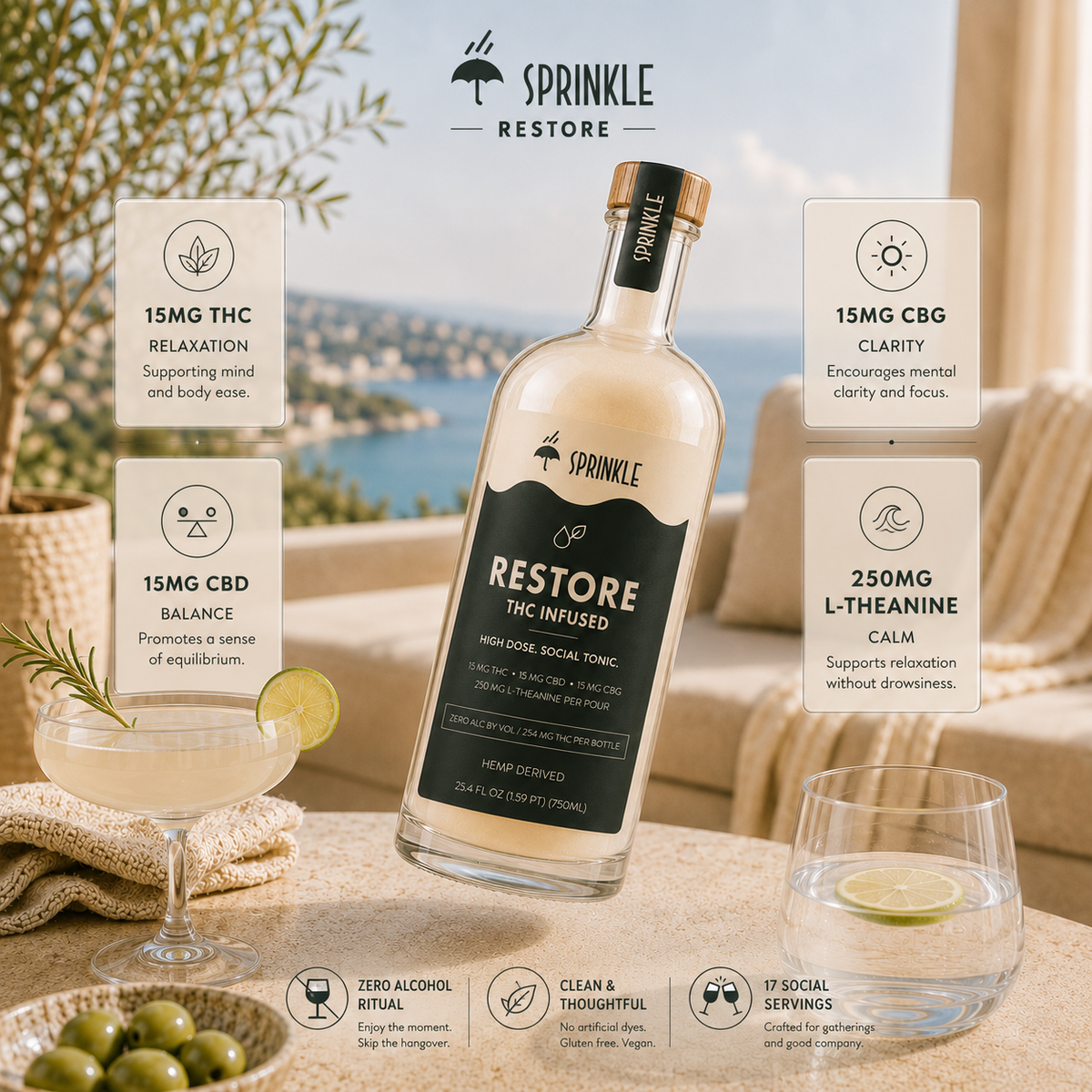 Sprinkle Restore 15mg THC Social Tonic | 750mL Bottle