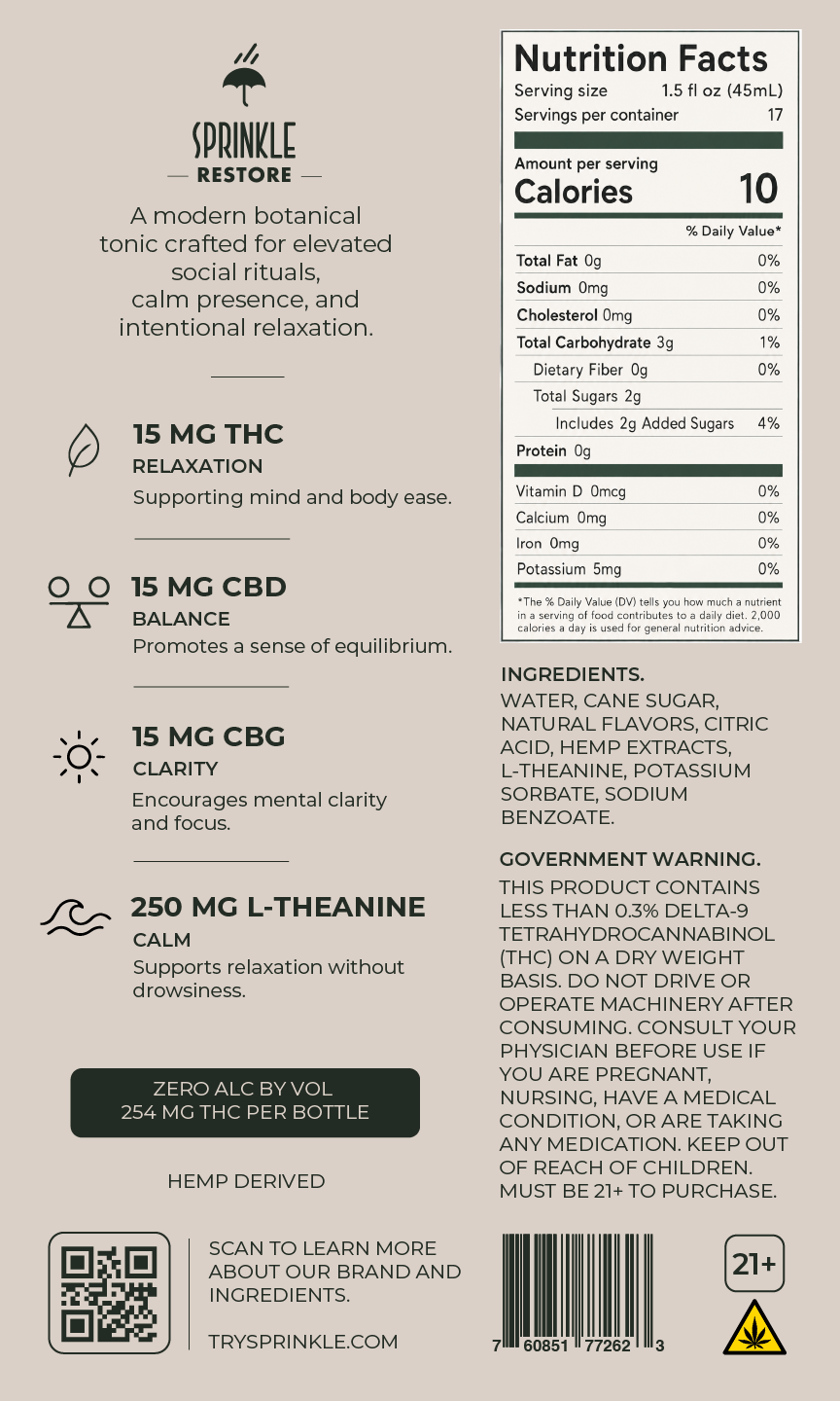 Sprinkle Restore 15mg THC Social Tonic | 750mL Bottle